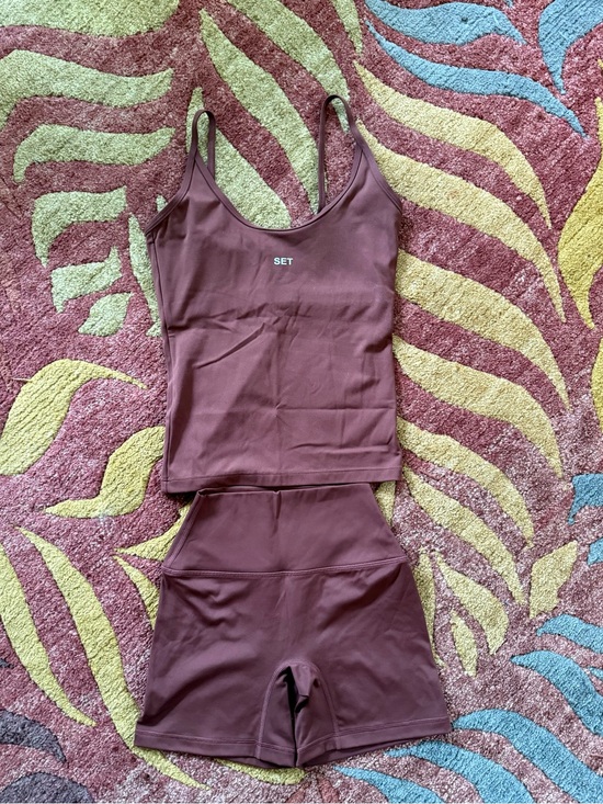SET Active Pants - SET Active Women’s Bike Shorts and Tank Set - Mauve/Burgundy